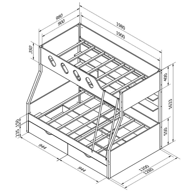 Двухъярусная кровать размеры