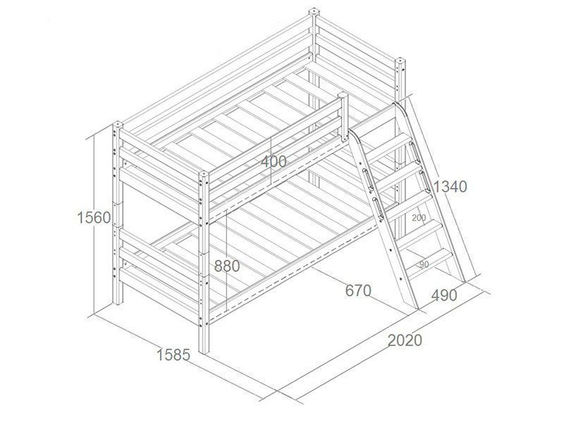 Кровать двухъярусная из дерева чертеж с размерами