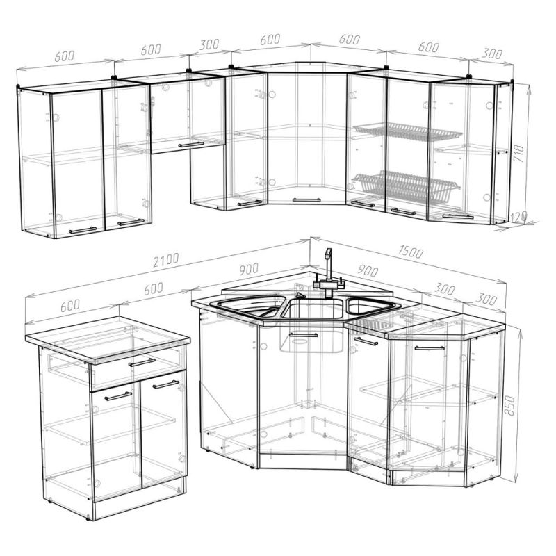 Угловая модульная кухня 1600х1400